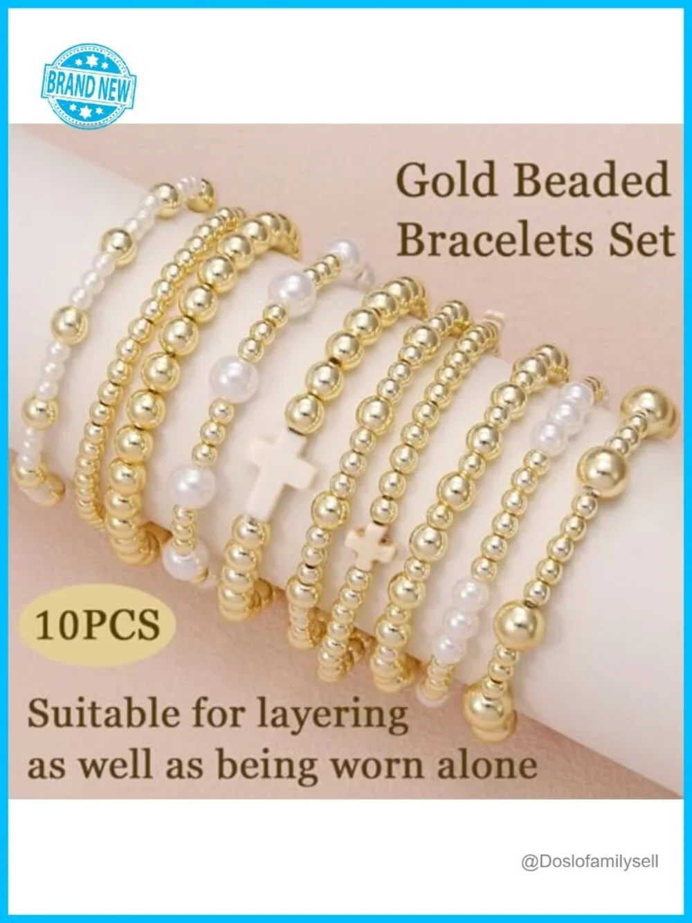 10pcs Gold Stackable Beaded Bracelets, Non Tarnish 14K Gold Plated, Dainty